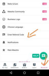 How to apply referral code in meesho