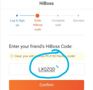 Enter hiboss referral code