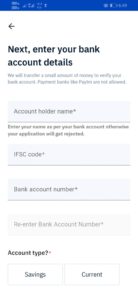 enter your bank account details