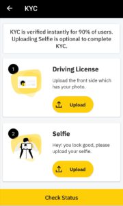 KYC Driving licence and selfie