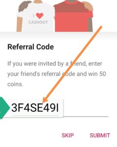 Apply cashout referral code
