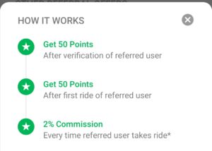 Quick ride refer and earn 100 points