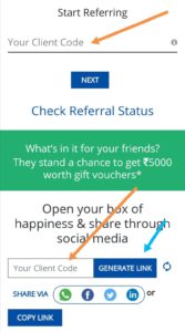 Enter reliance smart money  client id to refer your friends.