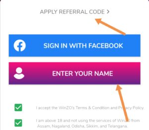 Apply winzo Gold referral code