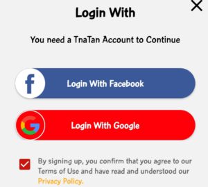 log in with either Facebook (or) Gmail. 