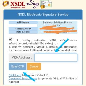 Nsdl eSign with Aadhaar number