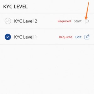 Click on start for level 2 KYC