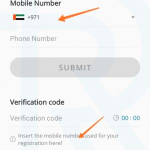 Select your country and enter your mobile number