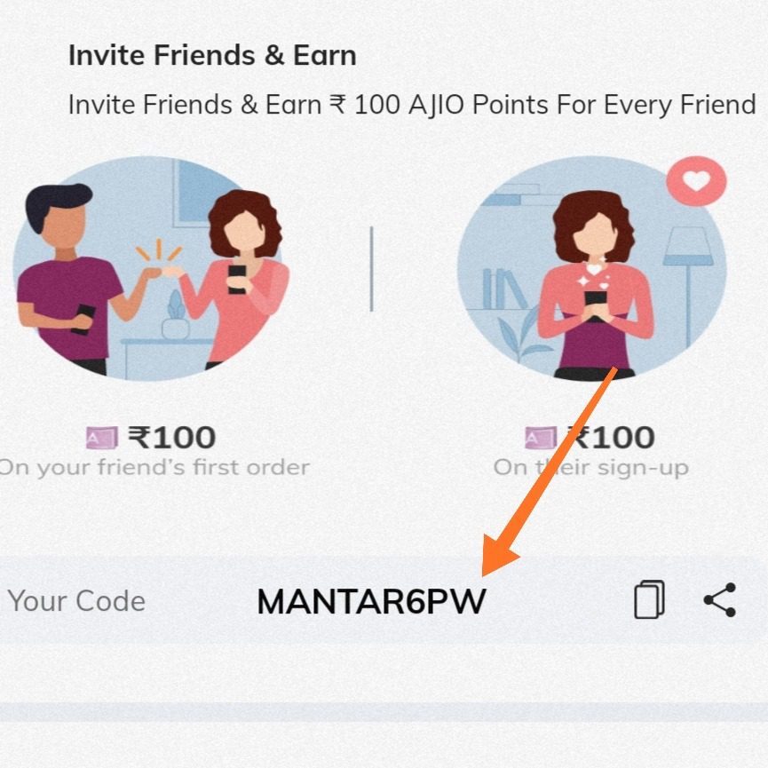 Ajio invite code - MANTAR6PW. Get 100 Ajio points. 1 Ajio invite code or referral code