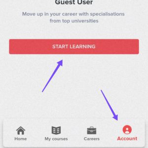 click on account > start learning in upgrad app