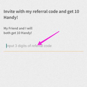 Enter handypick referral code