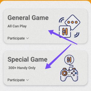 Play general and special games in handypick to win handy