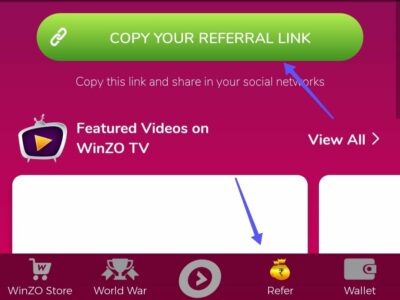 Winzo gold refer and earn