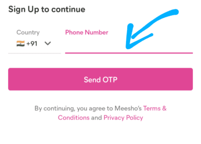 Meesho enter mobile number 