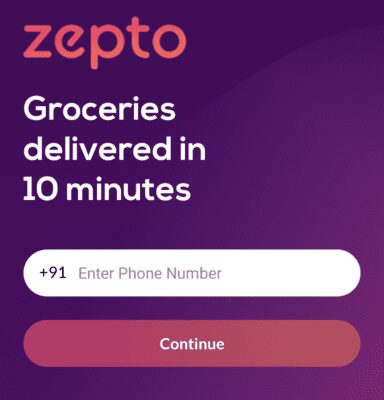 Zepto app referral code "TZCMVV". Get 25% off 2 Enter mobile number zepto