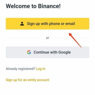 Binance Signup with Email, Phone Number or Google account