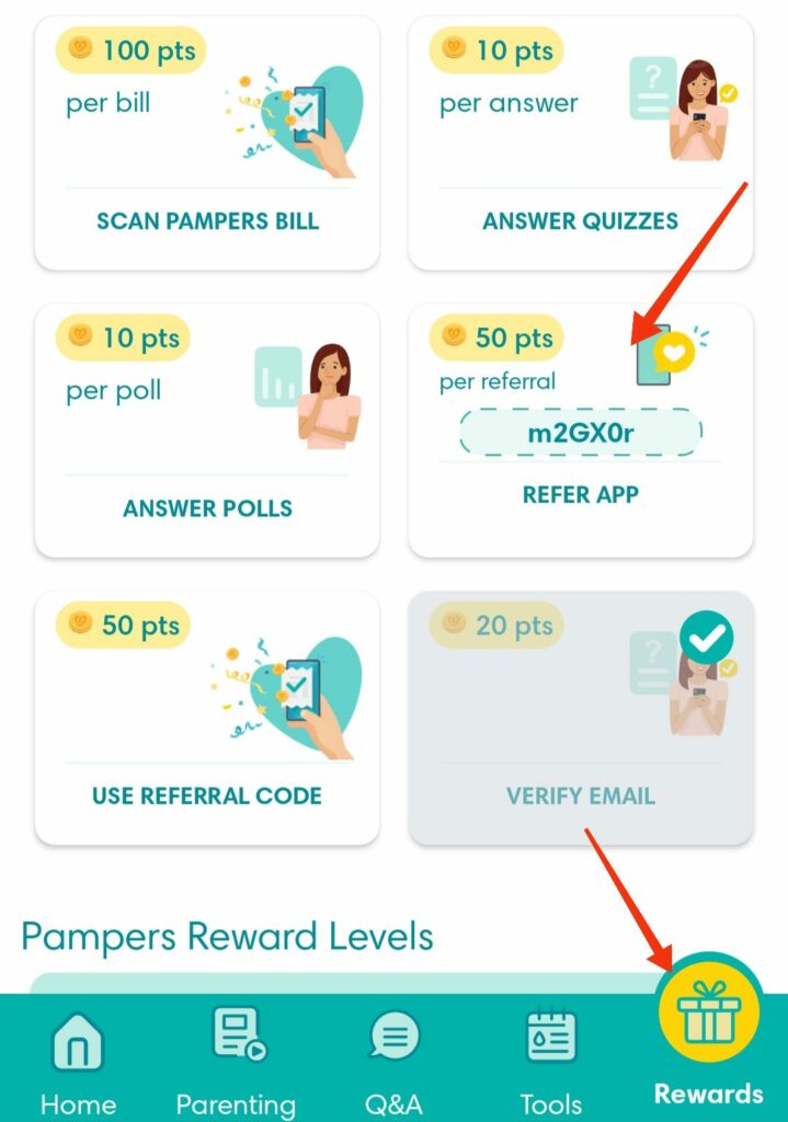 Pampers Referral Code "m2GX0r". Get 250 Points