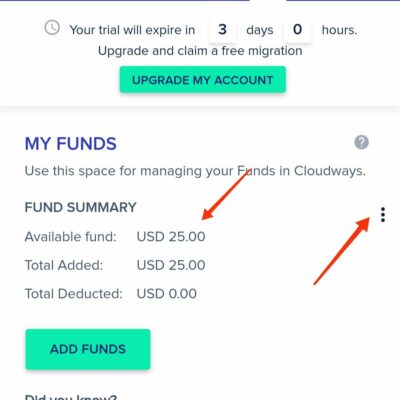 Check Funds in Cloudways