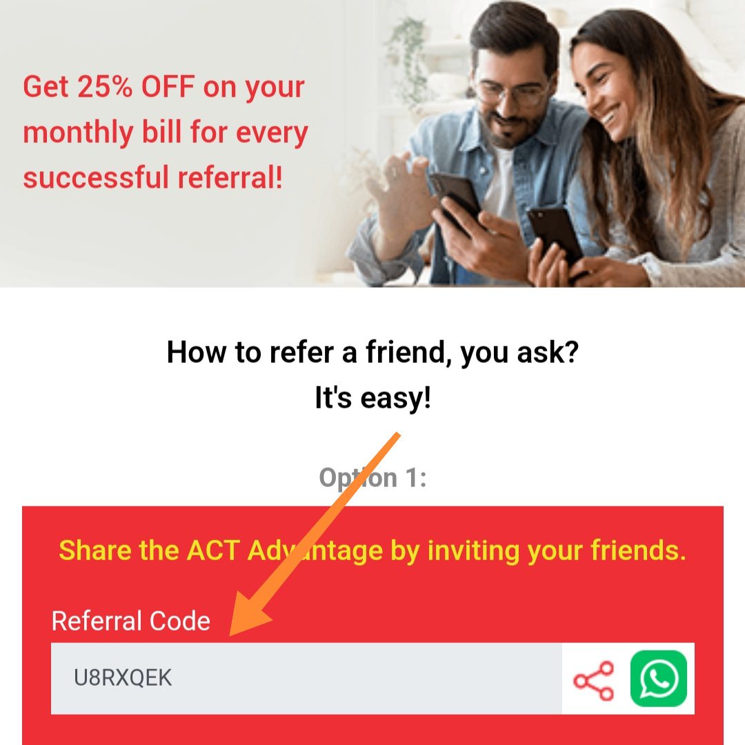 Act Referral Code "U8RXQEK". Cashback Cashback