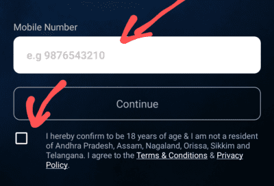 Enter mobile number in Fantasy Akhada referral code