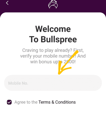 Enter mobile number in bullspree app