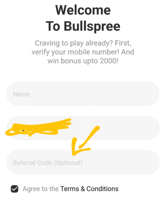 Enter bullspree referral code 