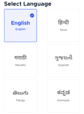 Select language in vahak app