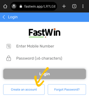 Create account in fastwin app