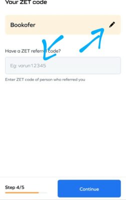Enter Zet referral code 