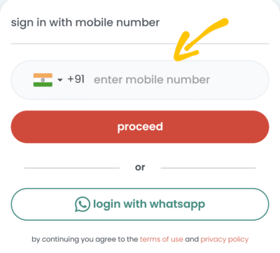 Enter mobile number in MakeO app