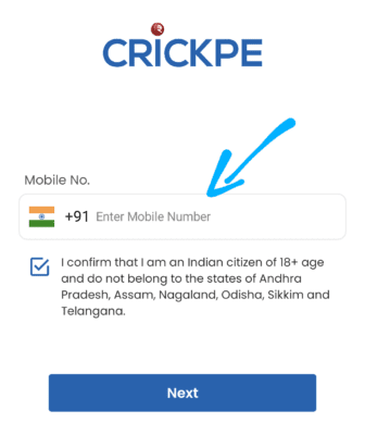 Enter mobile number in Crickpe