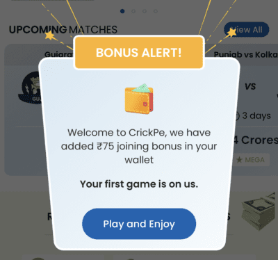 Crickpe Joining Bonus 