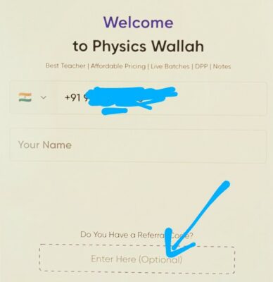 Enter Physics Wallah Referral code 
