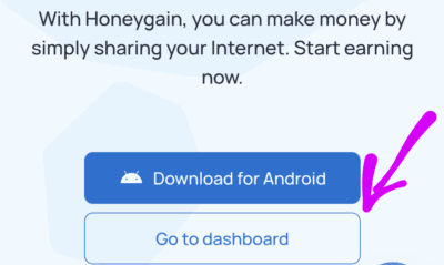 Honeygain app go to dashboard 