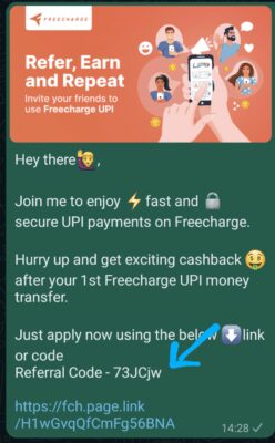 FreeCharge UPI Referral code is 73JCjw. Refer & Earn ₹10 1 Freecharge UPI Referral code