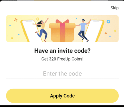 Enter free up Invite code 