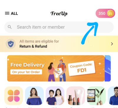 Click on Coins at the Top Right Homepage.