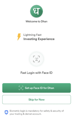 Setup Face ID For Dhan