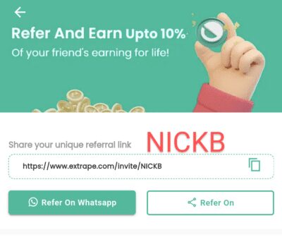Extrape Referral Code is "NICKB". Share , Refer and Earn 1 Extrape Referral Code