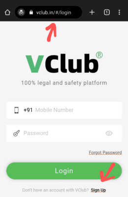 Signup for an account in Vclub