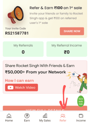 Rocket singh Refer and Earn