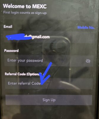 Enter mexc Referral code 