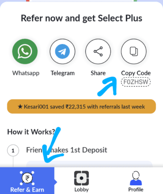 Ludo Select Refer and Earn