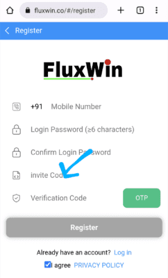 Enter Fluxwin Invite Code 