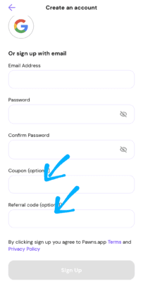 Enter Pawns app Referral Code 