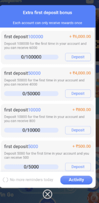 Extra first deposit bonus