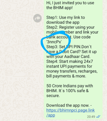 Bhim UPI Referral code 