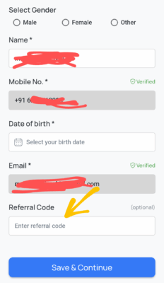 Teek Task Referral code "453BP78Z1H". Refer and Earn ₹3 4 Enter teek task Referral code