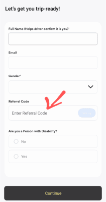 Enter Namma Yatri Referral code