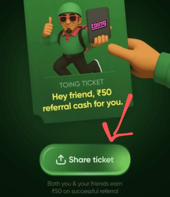 Toing Referral code, Link. Get ₹50 + Refer. App by swiggy 1 Toing referral code or link